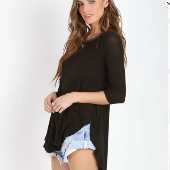 Free People Intimately Weekend Layering Long Sleeve Tee Black Knit Size Small - Picture 2 of 11